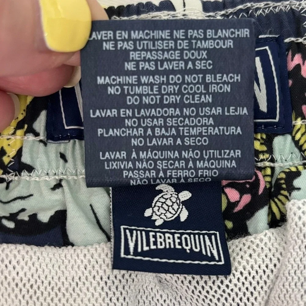 Vilebrequin Swim Trunks Men XL Navy Tropical Fruit Floral Drawstring Shorts